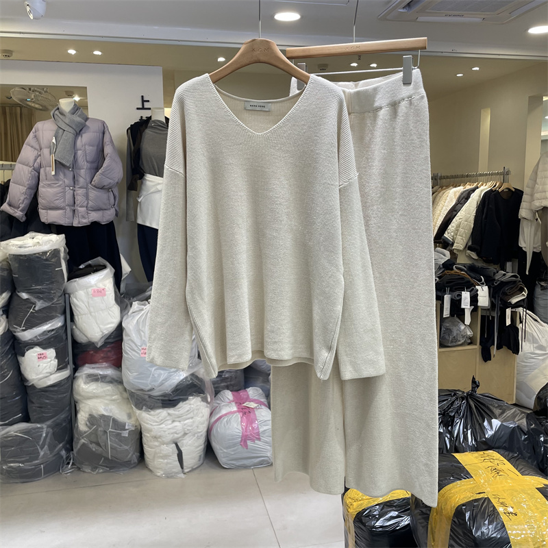 欧洲站2025秋冬新款韩系时尚宽松休闲针织衫上衣裤子两件套女1369