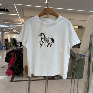 T恤衫 宽松圆领刺绣小马显瘦百搭短袖 上衣女 春夏韩版 JDYB26603正品