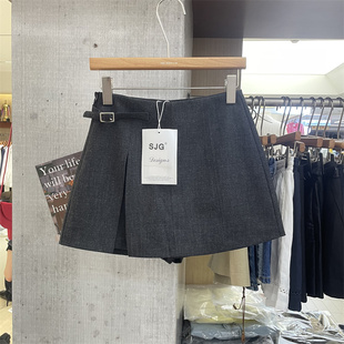 SJG设计感99B123秋季 阔腿A字半身裙 韩版 高腰显瘦开叉防走光短裙裤
