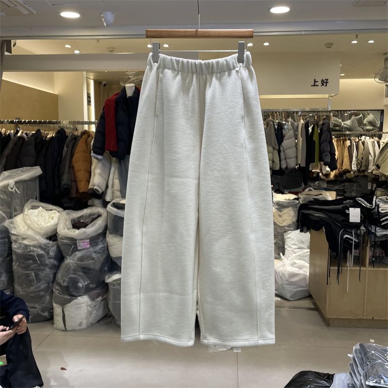 ECHOES OF LOVE9983冬季高腰加绒加厚羊毛呢料奶奶裤女九分阔腿裤