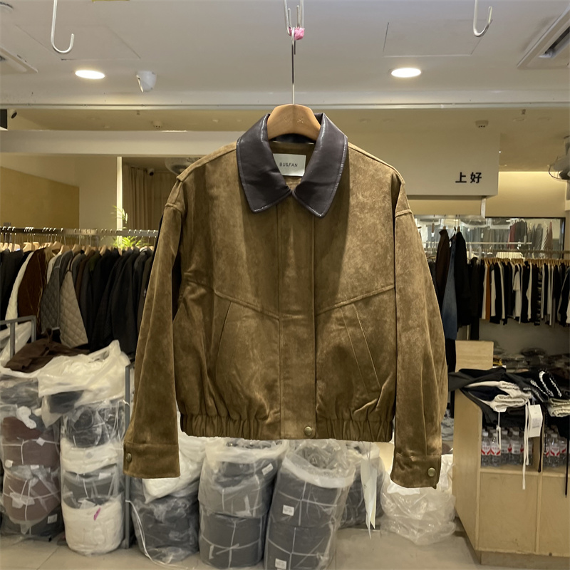 BU&FAN卓尔布凡55062秋冬韩版PU皮拼接翻领麂皮绒加厚外套夹克女