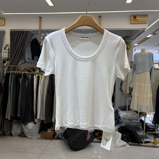 元熙YX214正品春夏韩版修身百搭后背字母印花U领短袖T恤打底衫女