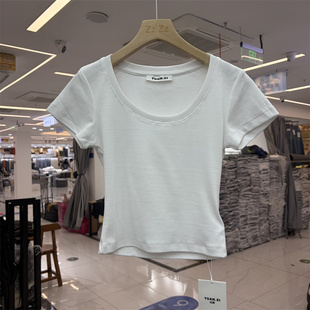 元熙268043正品春季新品韩系简约修身显瘦U领短袖T恤打底衫上衣女