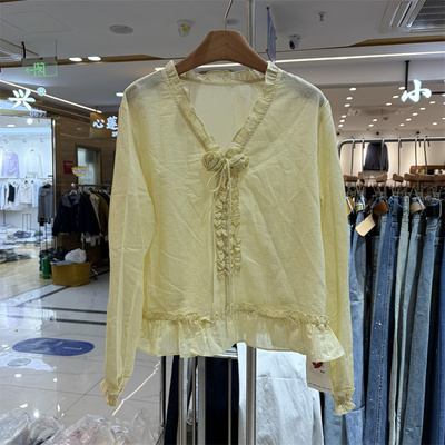 X.XIU新袖26009正版春季韩系法式木耳边立体花朵超好看衬衫上衣女