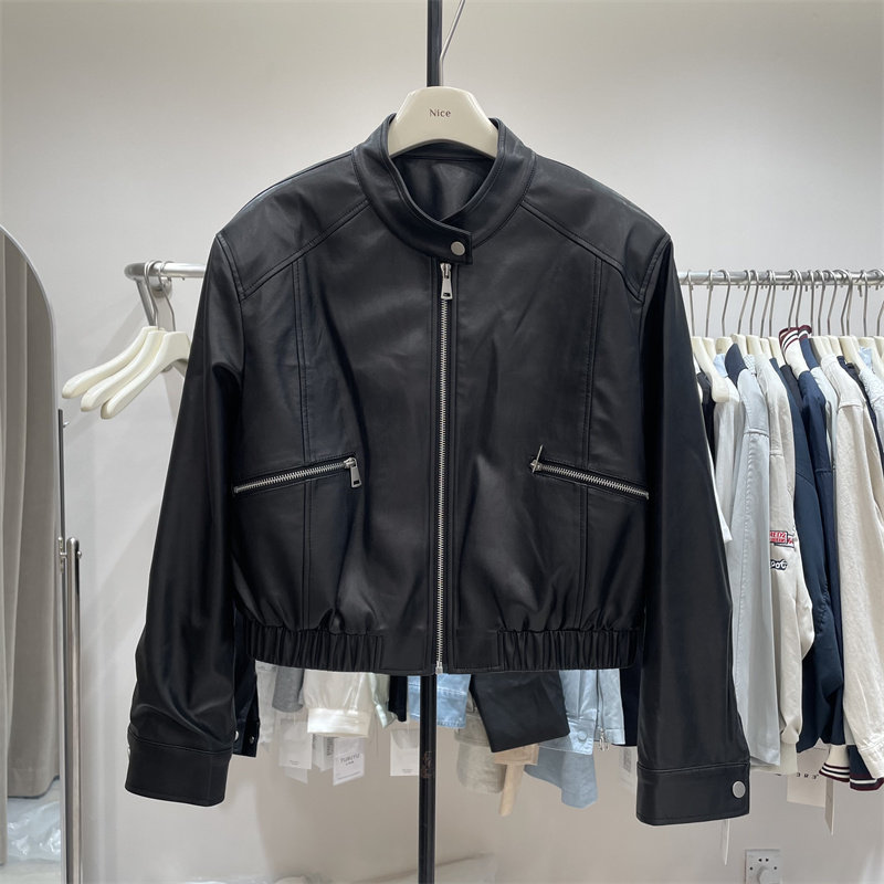 8090服饰B25078春季韩系高级感小个子立领宽松PU皮衣夹克短外套女
