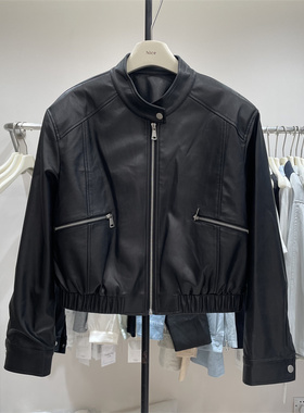8090服饰B25078春季韩系高级感小个子立领宽松PU皮衣夹克短外套女