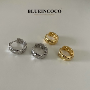 小众设计纯银925耳环女气质ins小香风菱形耳圈百搭欧美冷淡风耳钉