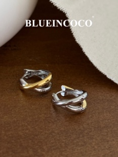 纯银925金银交叉复古圆圈耳环小众ins耳饰高级感气质耳圈耳扣日常