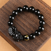 黑曜石佛珠手链男士 潮流礼物 天然貔貅手串情侣招财皮丘饰品女款