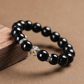 黑曜石12生肖守护神手链男士 藏银梵文本命佛情侣礼物简约 手串女款