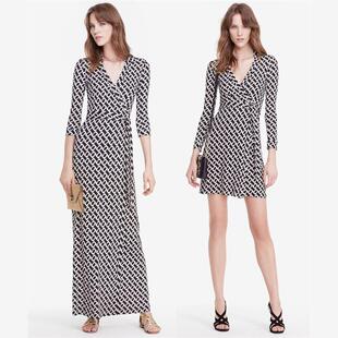 DVF裹身裙2025春夏新款明星同款黑白锁链气质修身显瘦女连衣裙