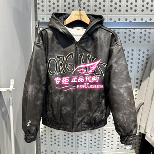 225409053 E43 杰克琼斯棉服外套宽松连帽拉链字母印花 225409008