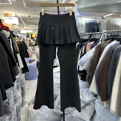 休闲微喇裤加绒长裤子女屁帘裙裤