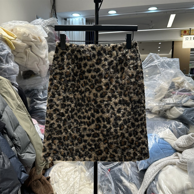 豹纹半身裙毛呢裙中长裙女