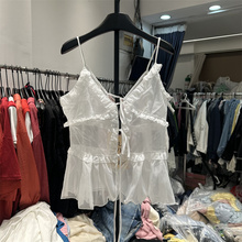 韩系轻奢定制蝴蝶结深V领小吊带背心女短款显瘦减龄外搭性感上衣