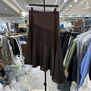 欧洲站2025秋季新款设计师款高腰显瘦蕾丝拼接纱裙不规则半身裙女