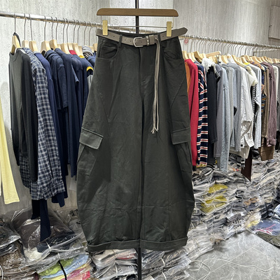 工装裤女复古宽松拖地弯刀长裤潮