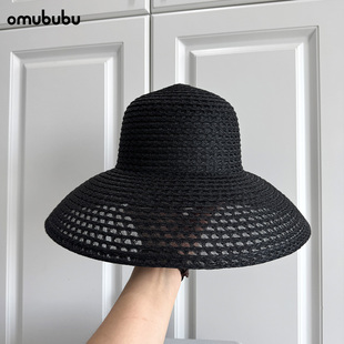 omububu日系復(fù)古鏤空透氣網(wǎng)眼鐘型草帽女夏海邊度假沙灘盆帽折疊