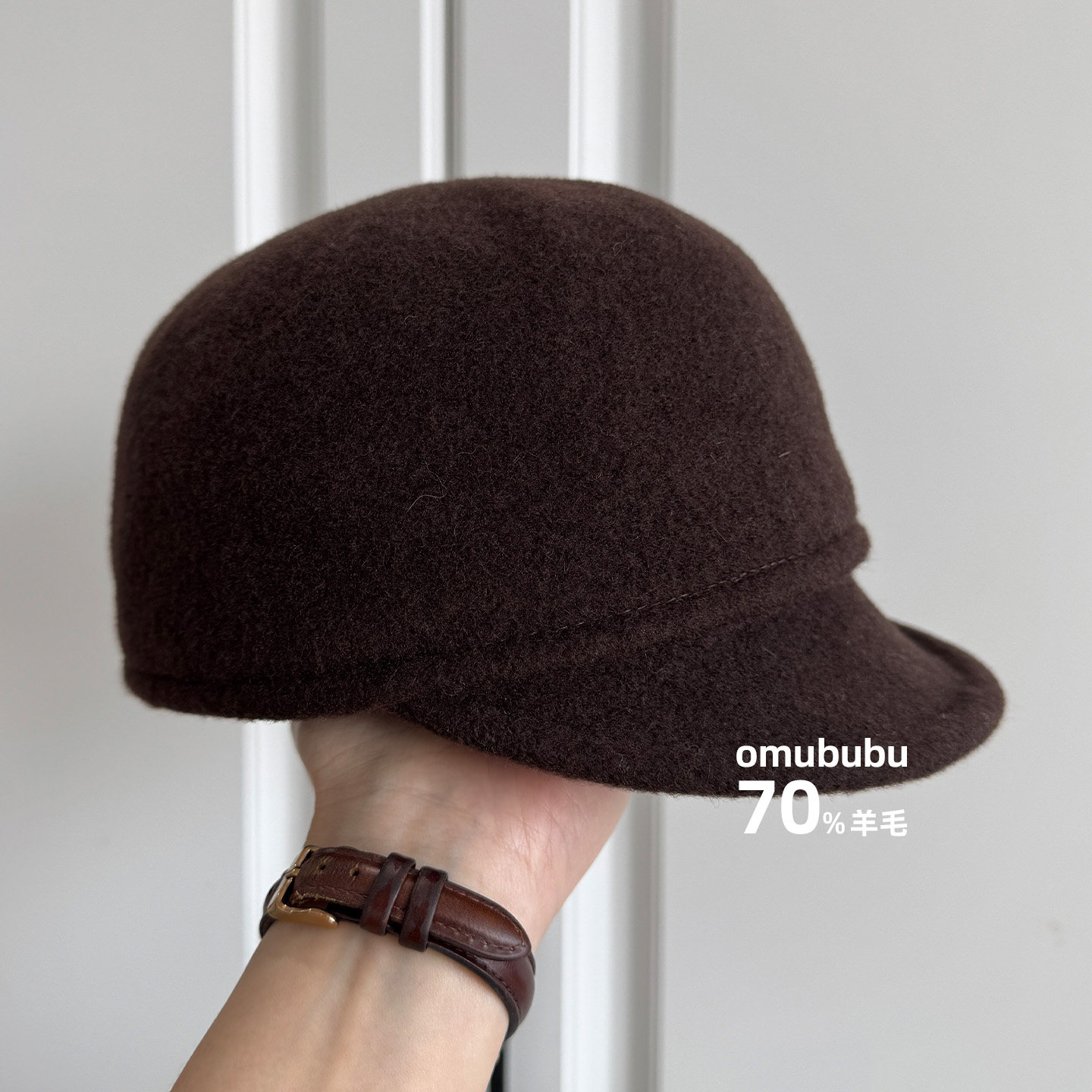 omububu英伦小众羊毛短檐鸭舌帽棒球帽女冬季保暖百搭鸭舌帽简约