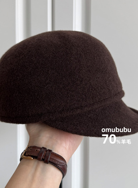 omububu英伦小众羊毛短檐鸭舌帽