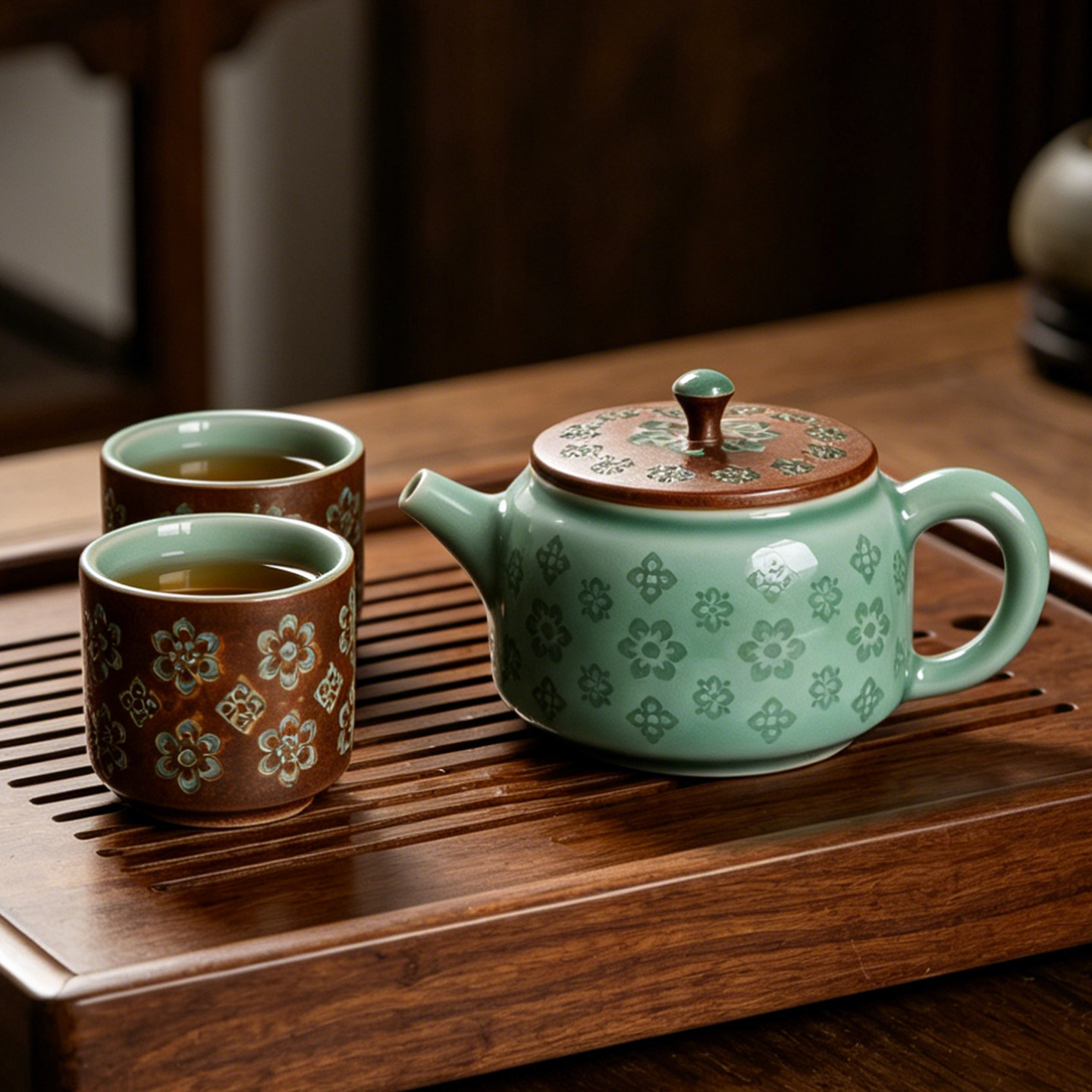 青瓷双色釉手工茶壶陶瓷功夫茶具图片