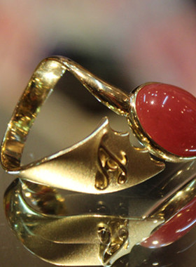 欧洲古董进口回流二手阿根廷冰种18K红纹石戒指指环