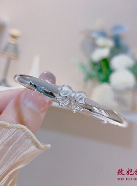 香港正生正品足银9999蝴蝶结小蛮腰四叶草纯银手镯中大童小女孩学