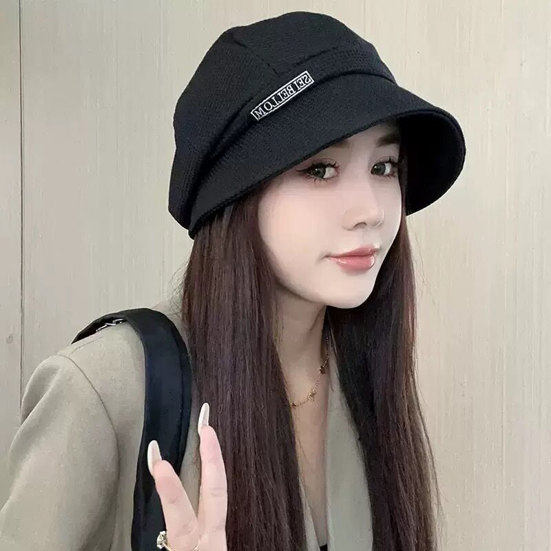 春夏新款三帽合一百搭鸭舌帽子女大头围渔夫帽褶皱堆堆显脸小盆帽