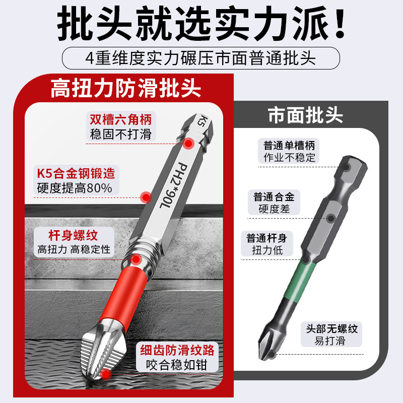 扭力手电钻电动螺丝刀防滑加长批头强磁性K5十字批头抗冲击高扭