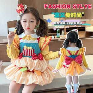 生日吊带礼服儿童洛丽塔汉堡薯条装 女童连衣裙春秋新款 公主裙套装