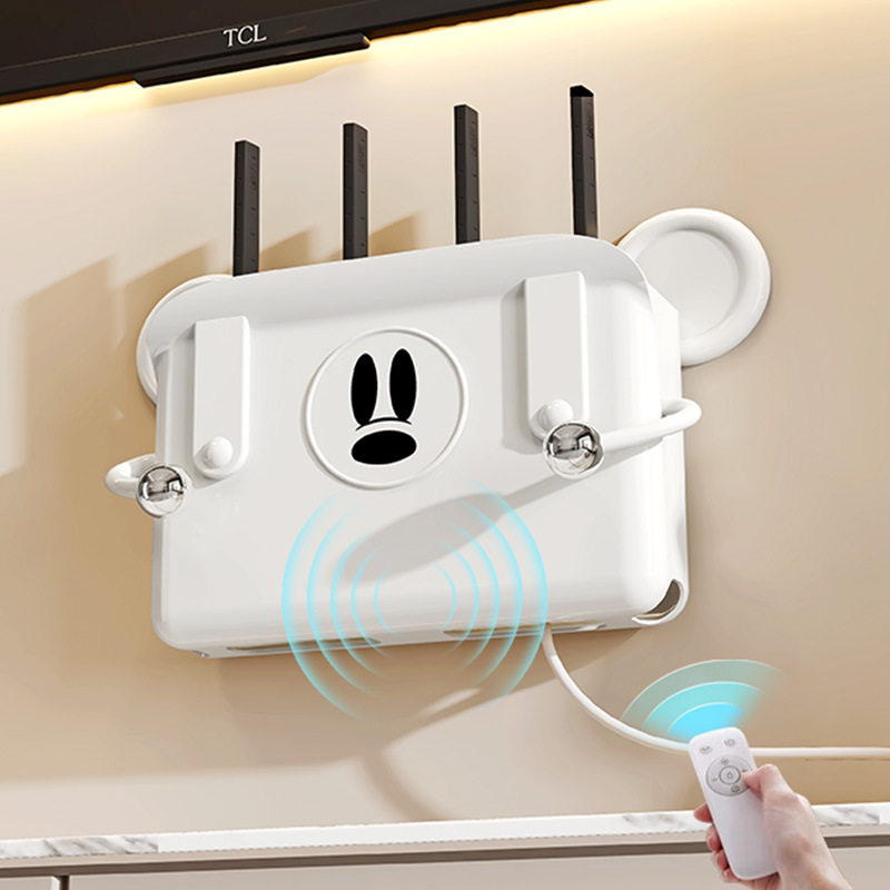 免打孔壁挂路由器收纳盒卡通新款wifi机顶盒电线整理盒光猫置物架