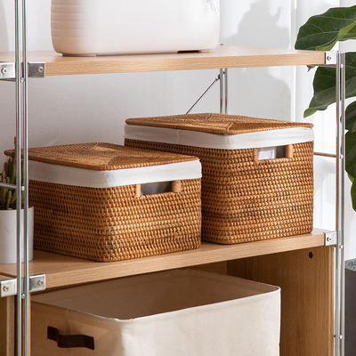 日式手工藤编收纳篮箱天然老秋藤杂物收纳箱零食收纳自然田园侘寂