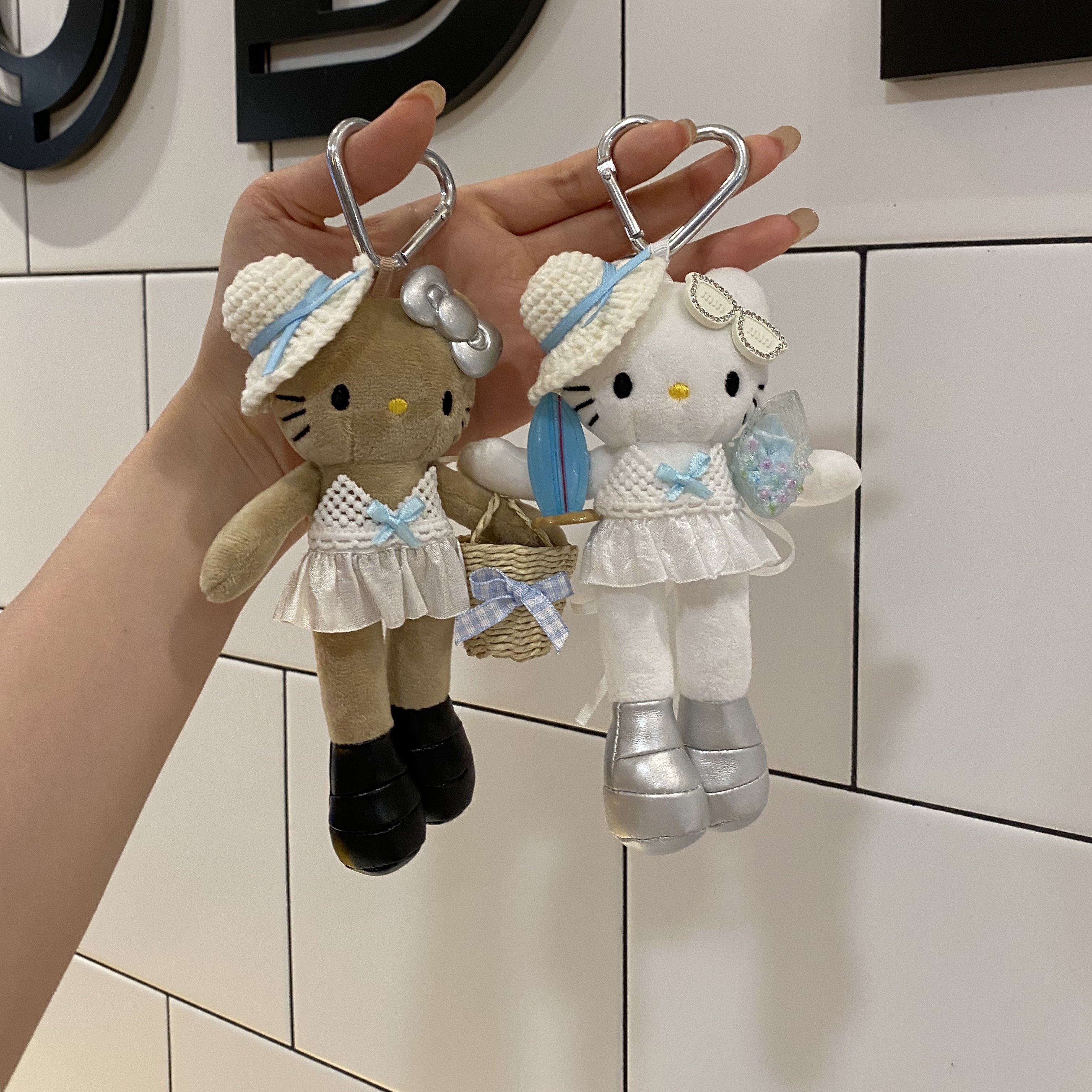 手作夏季海滩风长腿kitty挂件