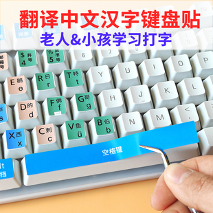 中文键盘贴纸英文翻译汉字辅助老人儿童学习手指分区打字台式通用