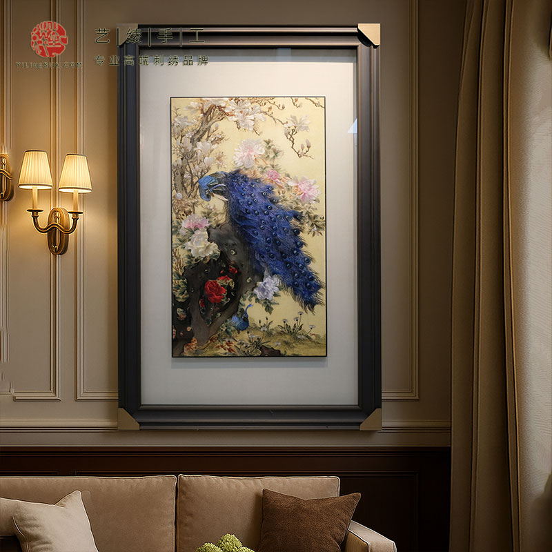 艺绫手工刺绣非遗苏绣装饰画当代别墅客厅玄关挂画欧式古典花鸟画图片