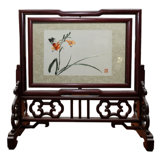 艺绫手工刺绣新中式苏绣双面绣乔迁摆件便携伴手礼兰花摆件花蝶图