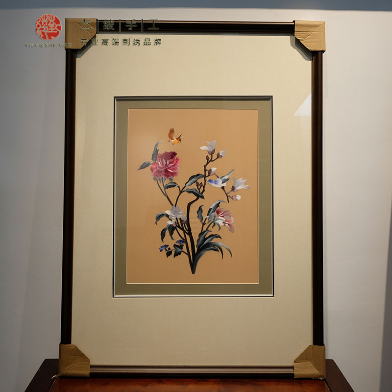 艺绫手工刺绣中式古典苏绣装饰画明清仿古客厅书房玄关挂画牡丹图图片