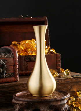 【KI125】黄铜花瓶创意摆件办公室桌面客厅高档插花干花装饰仿古