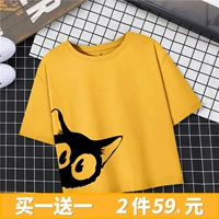 Tide, короткая футболка с коротким рукавом, хлопковая летняя одежда для школьников, коллекция 2021, высокая талия, короткий рукав