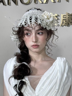 美高原创超仙手工花朵复古蕾丝珍珠新娘跟妆造型影楼样片配饰旅拍