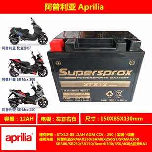 阿普利亚SRMAX250 300 SR300 SR250 SR150摩托车电瓶12v12A蓄电池