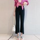 薄款 女夏季 宽松高腰大码 垂感裤 不规则开叉西装 子胖mm九分微喇裤 裤