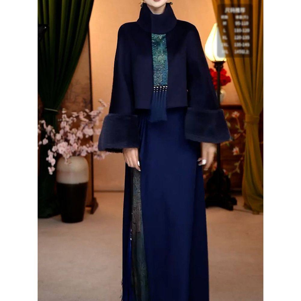 中式改良复古国风套装2025冬季新款时尚宽松遮肉立领外套+连衣裙,女装/女士精品,时尚套装,淘宝优惠券,粉丝福利购,淘宝优惠卷