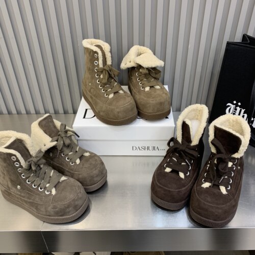 翠6708-11欧洲站2026新款雪地靴系带棉鞋英伦加绒保暖时装靴保暖