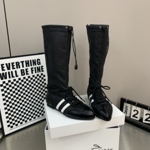 女鞋 新款 单鞋 潮鞋 高筒靴子长靴弹力网面 大叔家兔668 休闲鞋 17春季