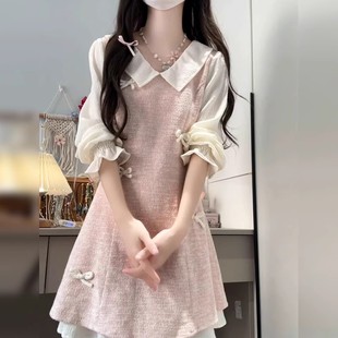 法式小香风假两件连衣裙子女2025早春新款气质富家千金高级感短裙