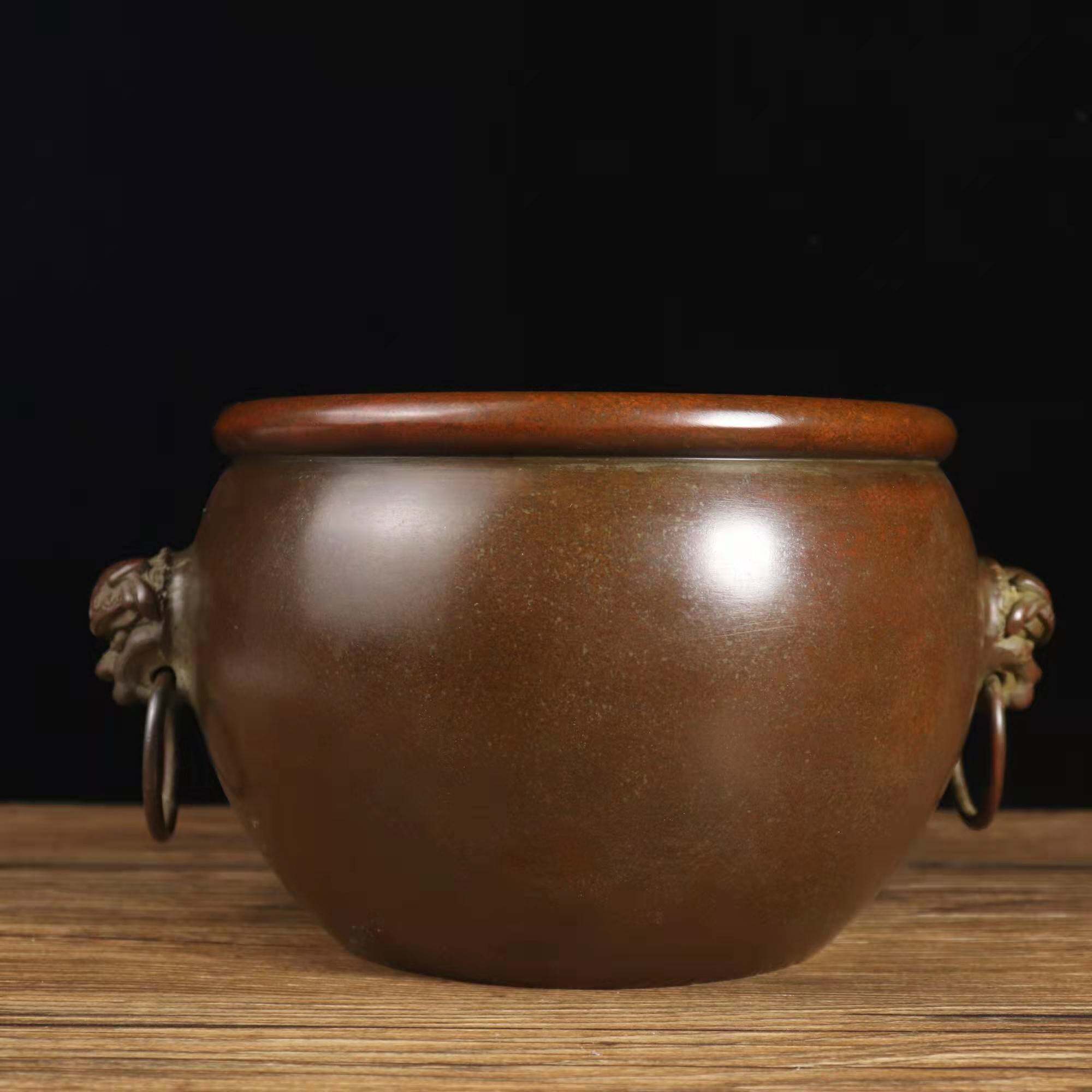 古玩收藏复古缸纯铜缸招财进宝大铜缸四大神兽缸家居店铺桌面铜缸