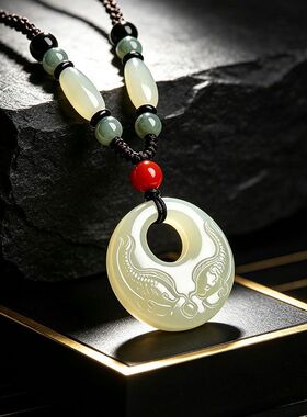 天然老料年年有鱼双鱼吊坠毛衣链玉坠男女款项链情侣招财纳福转运