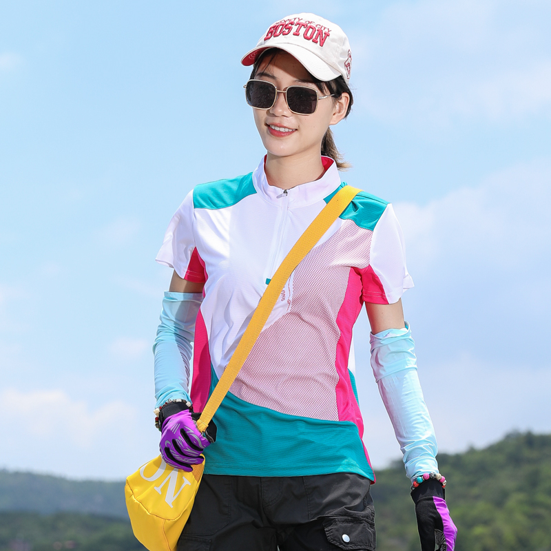 户外拼色速干衣女短袖长袖t恤