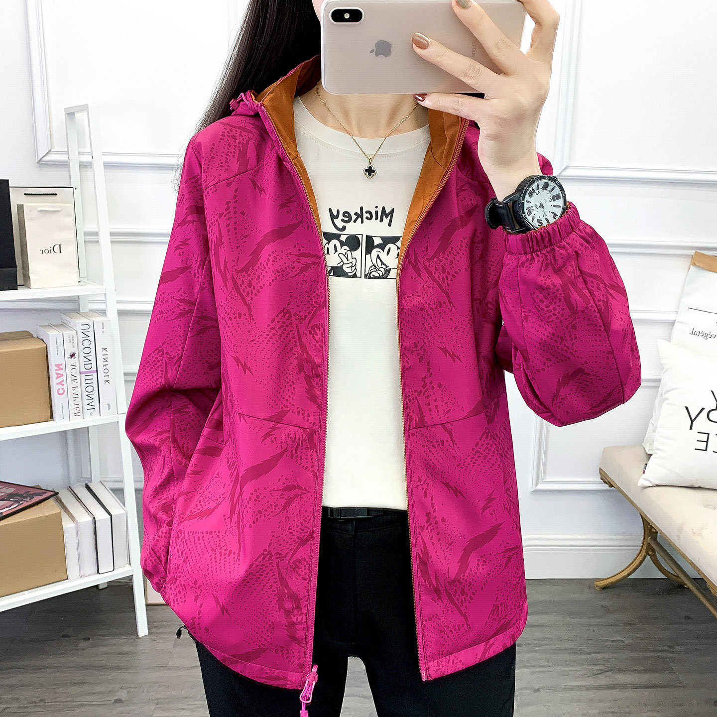 春秋新款双面穿软壳冲锋衣女风衣外套户外防风保暖徙步登山服女装